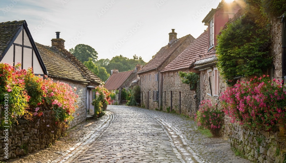 Cobblestone street in quaint town Cobblestone street in quaint town