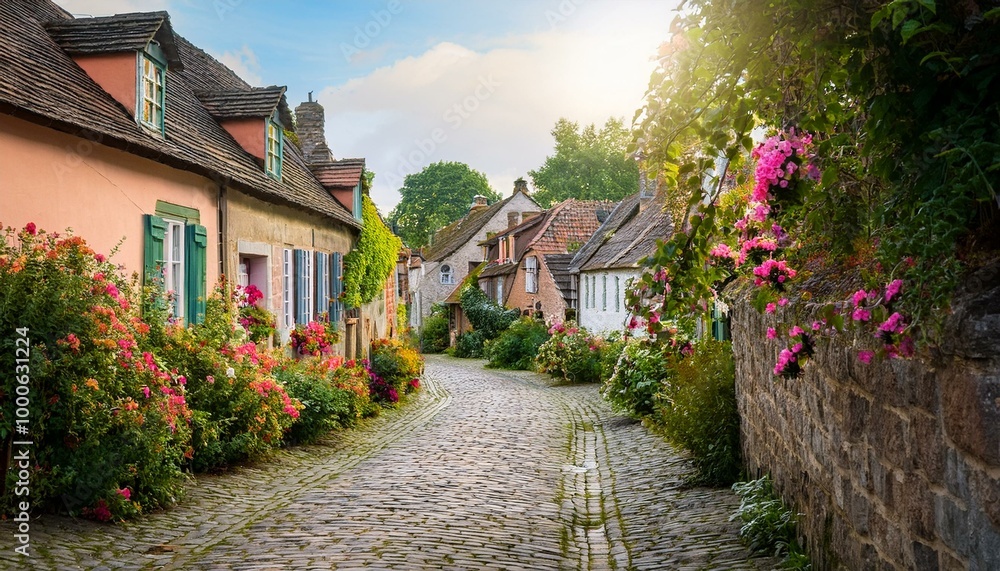 Fototapeta premium Cobblestone street in a charming town.