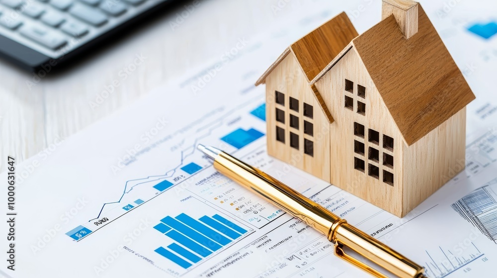 Wooden House Model on Financial Documents and Calculator Wooden House Model on Financial Documents and Calculator