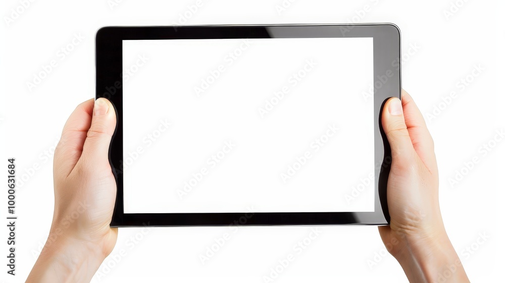 Hands Holding a Tablet with White Screen Hands Holding a Tablet with White Screen