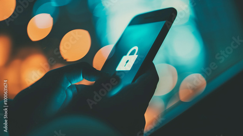 Close-up of smartphone screen with privacy lock icon and hand partially covering it, highlighting the significance of phone security and personal data protection.