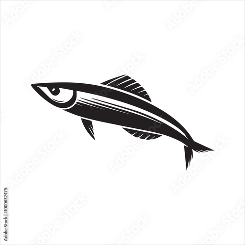 Capelin Fish Vector illustration in black and white - Fish Clipart Design 