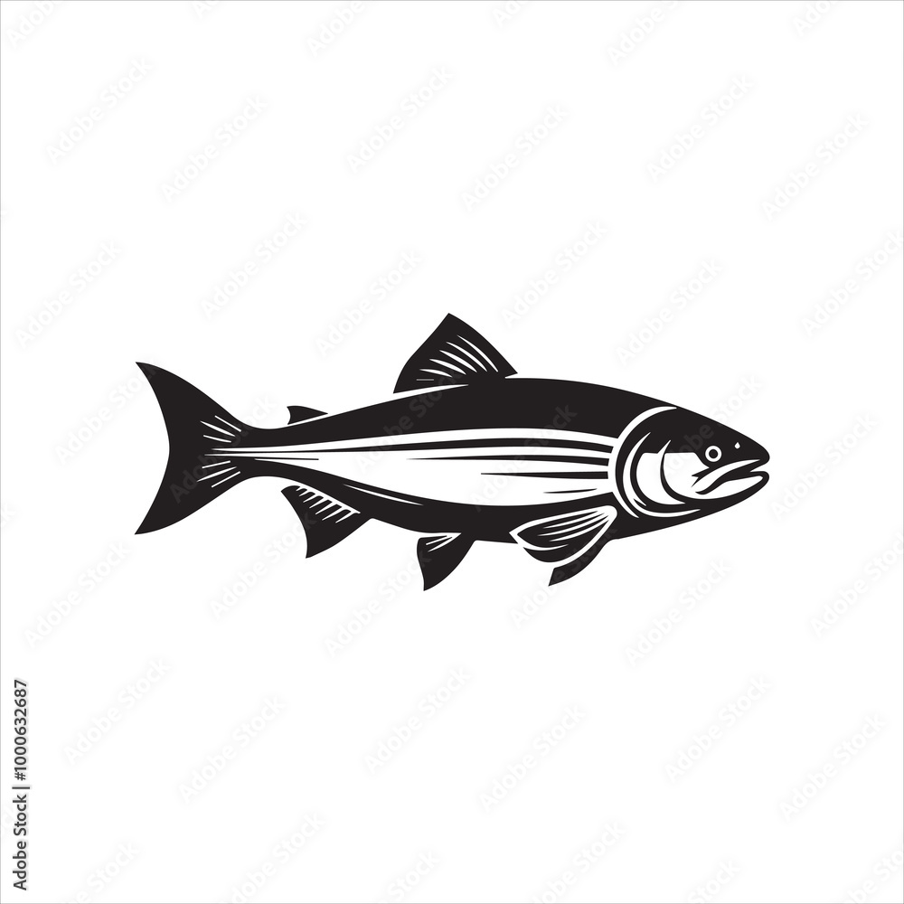 Fototapeta premium Chum salmon Fish Vector illustration in black and white - Fish Clipart Design 