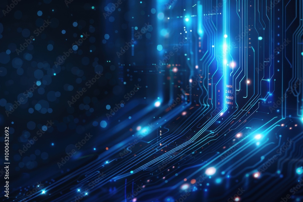 Obraz premium Futuristic Digital Network with Glowing Light Trails and Data Stream, Abstract Technology Background and Virtual Space for Digital Art Photography