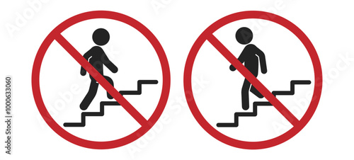 Bundle set prohibition sign to climb up and down stairs, a building safety security sign