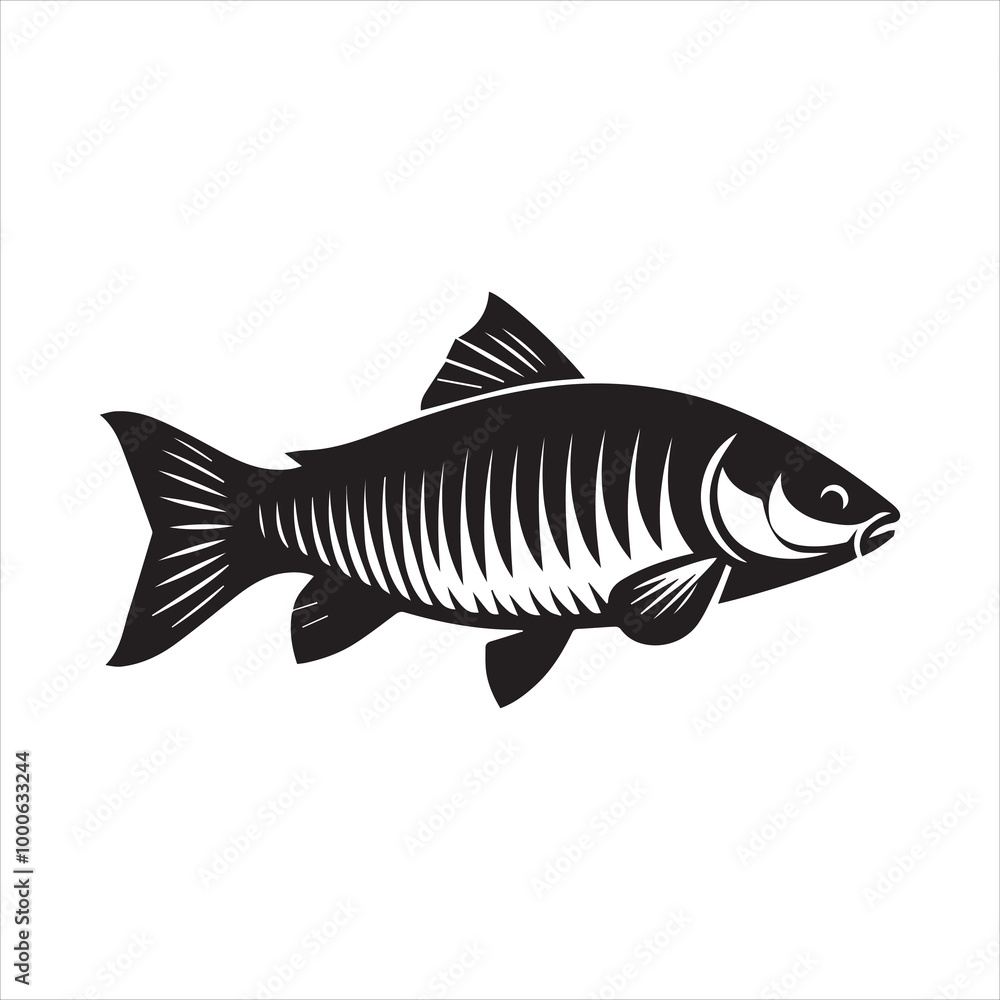 Fototapeta premium Grass carp Fish Vector illustration in black and white - Fish Clipart Design 
