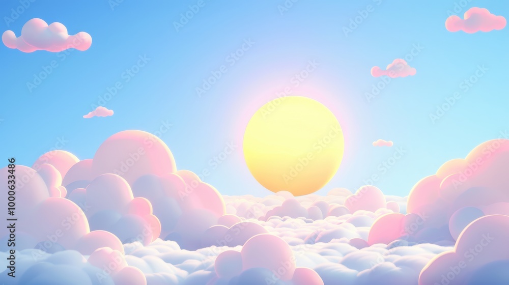 Sunny Anime Sky, a vibrant blue sky filled with fluffy white clouds, a shining sun radiates warmth, capturing the essence of a joyful summer day in a playful cartoon style. Sunny Anime Sky, a vibrant blue sky filled with fluffy white clouds, a shining sun radiates warmth, capturing the essence of a joyful summer day in a playful cartoon style.