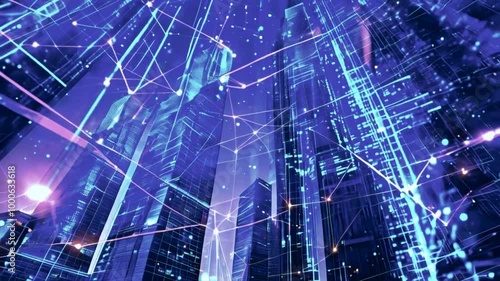 Wallpaper Mural A futuristic cityscape with glowing skyscrapers and digital connections. Torontodigital.ca