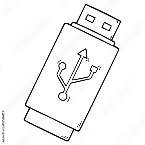 usb stick or flashdisk illustration hand drawn outline vector