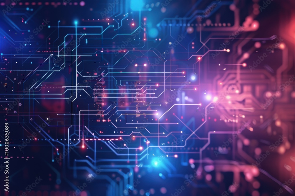 Futuristic Digital Circuit Board with Neon Glow and Data Particles in Cyberpunk Style Abstract Technology Background Futuristic Digital Circuit Board with Neon Glow and Data Particles in Cyberpunk Style Abstract Technology Background