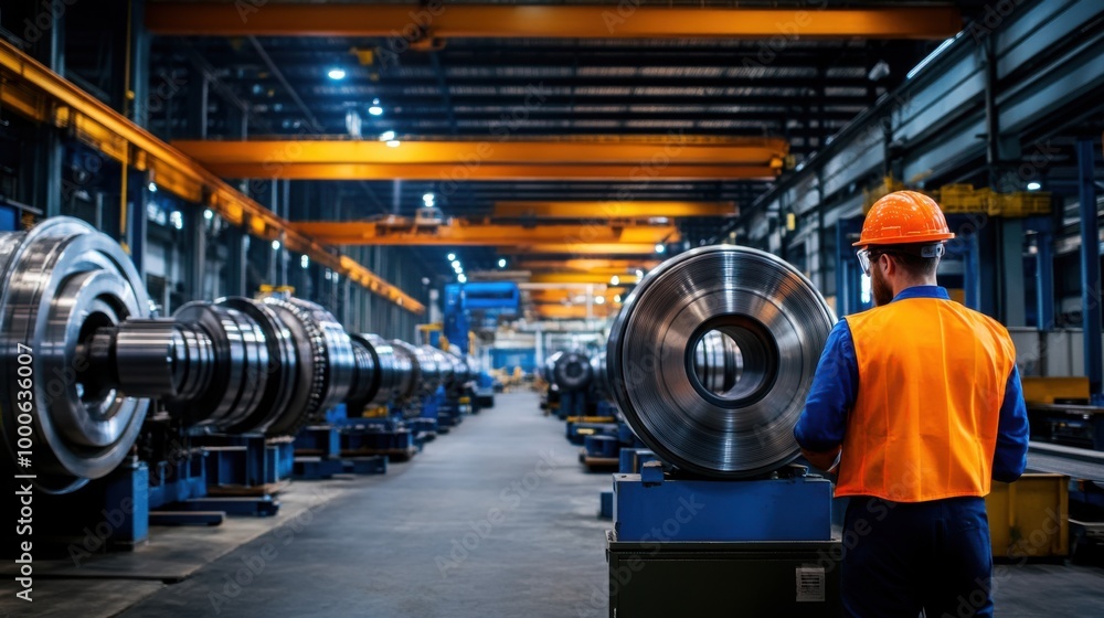 Fototapeta premium Industrial Workshop with Large Machinery and Equipment