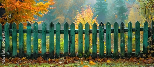 Green Garden Fence At Autumn photo