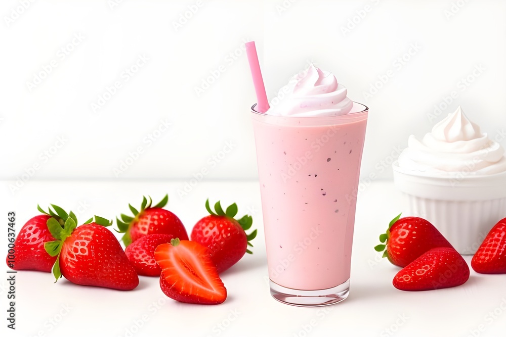 Fresh Strawberry Yogurt Smoothie with Mint Garnish Generative AI illustration Fresh Strawberry Yogurt Smoothie with Mint Garnish Generative AI illustration