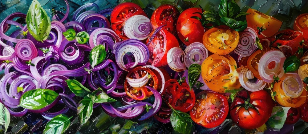Fresh Salad With Onion Tomato And Basil Fresh Salad With Onion Tomato And Basil