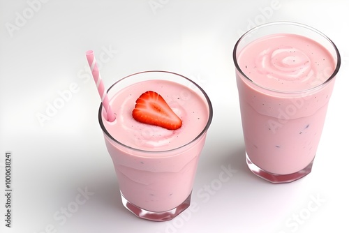Refreshing Strawberry Yogurt Smoothie with Fresh Berries Generative AI illustration