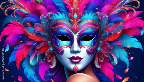 Vibrant Venetian Masks and Samba Dancers Celebrating in Festive Carnival Atmosphere