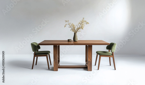 A modern solid wood dining table with a simple design, rectangular shape, and a long top in an oak color