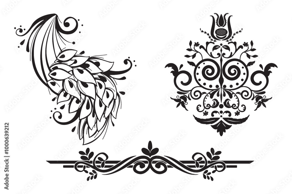 Fototapeta premium Floral decoration elements hand drawn illustration.