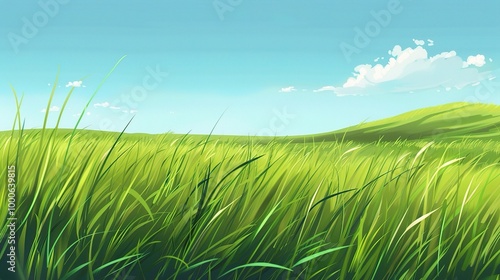 Adorable Cartoon Grassland Background: A Charming and Whimsical Scene. Delight in the Colorful and Fun Atmosphere