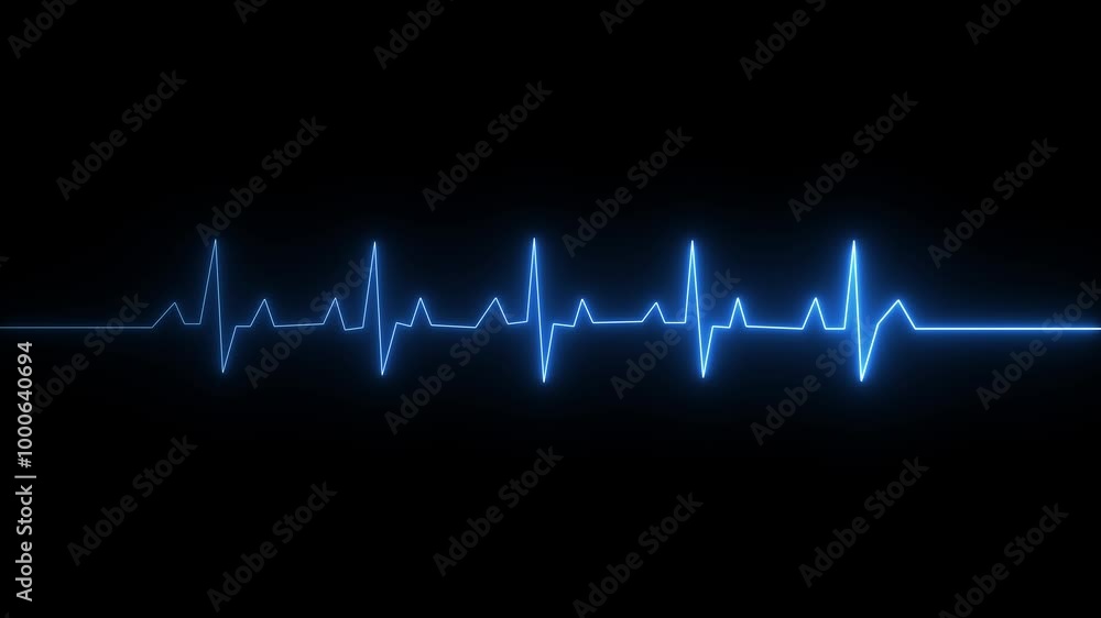Neon digital heartbeat icon plus animation. isolated heartbeat on black background. Neon digital heartbeat icon plus animation. isolated heartbeat on black background.