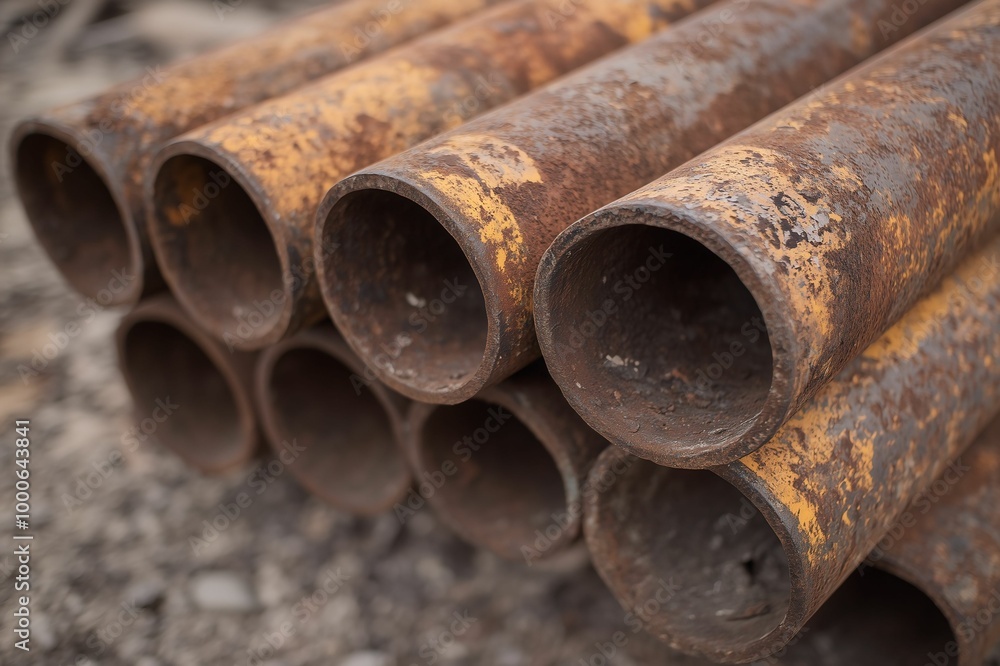 A close-up view of a group of rusted metal pipes stacked together at a construction or industrial site, showing signs of corrosion and age. A close-up view of a group of rusted metal pipes stacked together at a construction or industrial site, showing signs of corrosion and age.