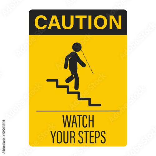 Isolated label pictogram Caution Slippery Stairs, watch your step on stair sign