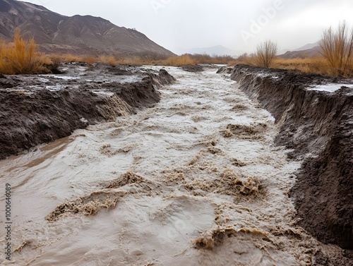 Flooded Riverbed After Heavy Rainfall photo