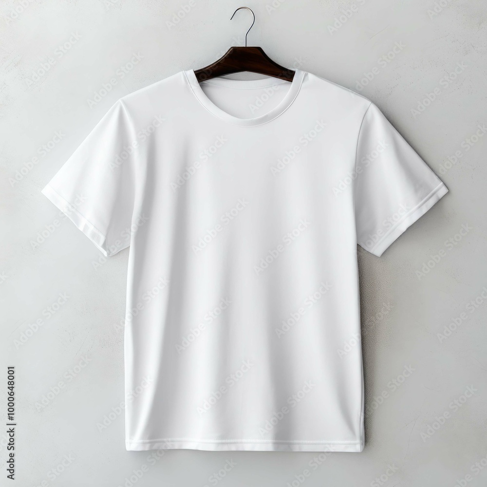 A white t - shirt with a white t - shirt hanging on a wooden wall. A white t - shirt with a white t - shirt hanging on a wooden wall.