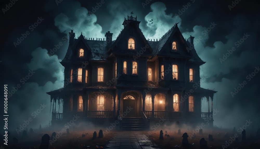 haunted house with strange things that often occur with shadows and mystical mist that form haunting ghosts haunted house with strange things that often occur with shadows and mystical mist that form haunting ghosts