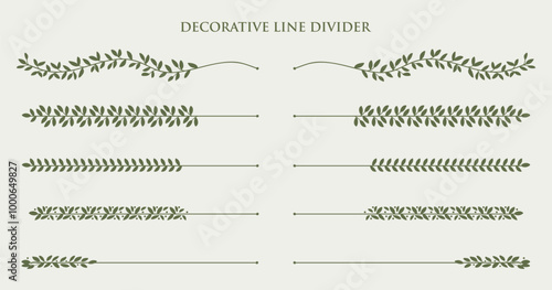 Leaves vines line divider for text layout separator decoration element set.Vector illustration