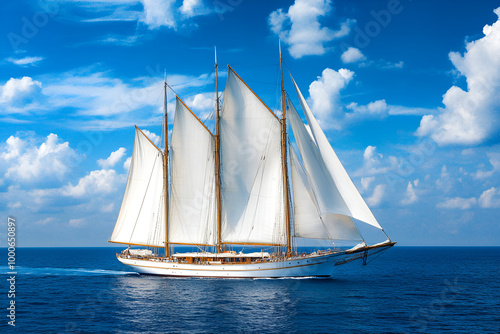 Beautiful yacht sailing boat on the sea with blue sky