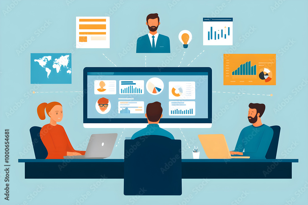 A virtual conference call where international team me A virtual conference call where international team me