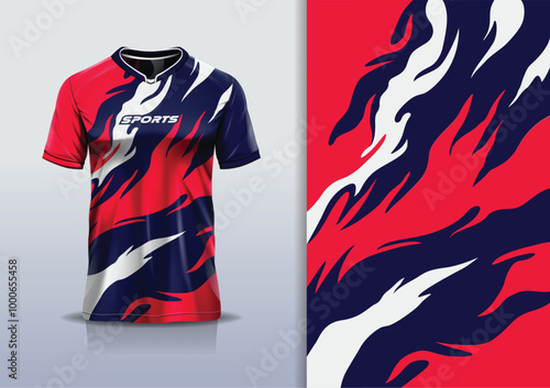 Sport jersey long sleeve template mockup texture rustic grunge marble abstract design for running football soccer, racing, e sports, red navy white color