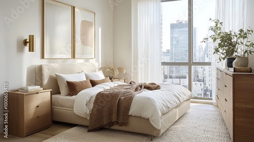 a serene organic modern bedroom in a new york city appartement