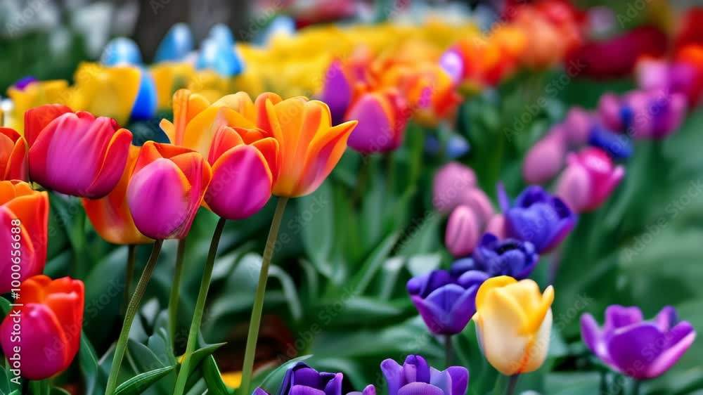 Colorful tulip garden blooms in springtime showcasing vibrant flowers in various shades at a public park Colorful tulip garden blooms in springtime showcasing vibrant flowers in various shades at a public park