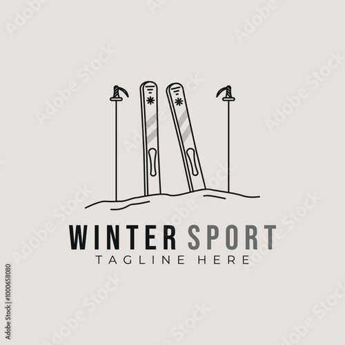 skiing logo line art vector vintage illustration design, skiing icon flat for sign and symbol