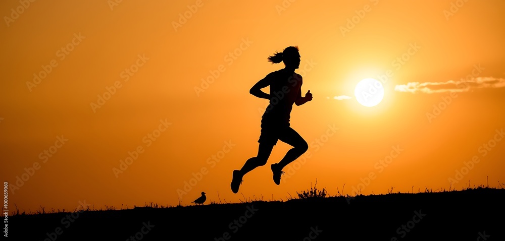 Runner enjoys a peaceful evening jog against a vibrant sunset backdrop in a tranquil park setting Runner enjoys a peaceful evening jog against a vibrant sunset backdrop in a tranquil park setting