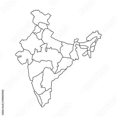 Outline Simple Map of India.Map of india regional division.Vector