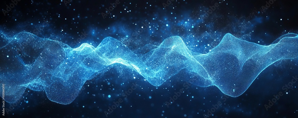 Fototapeta premium Futuristic blue sound wave visualization depicting an equalizer's dynamic rhythm, perfect for representing voice recognition and audio technology, Generative AI