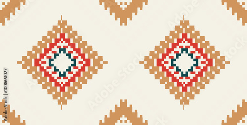 Tribal Ethnic Pattern Shirtfolk Embroidery, Aztec Geometric Ornament Print. Design for Carpet, Wallpaper, Clothing, Wrapping, Fabric