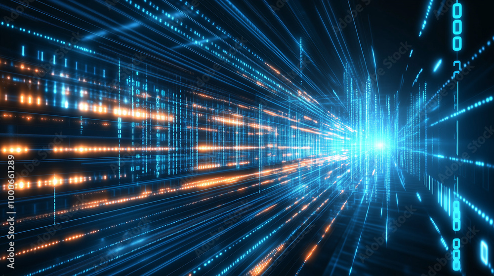Abstract digital backgrounds with blue & orange lights. Signifies data flow in tech. Futuristic vibe. Abstract digital backgrounds with blue & orange lights. Signifies data flow in tech. Futuristic vibe.