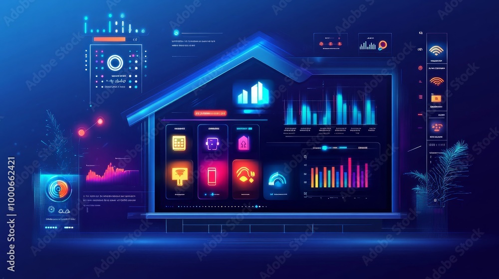 Smart home dashboard to control home appliances Assistant technology for smart devices smart home concept Smart home dashboard to control home appliances Assistant technology for smart devices smart home concept