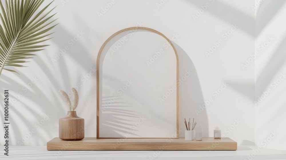 Obraz premium Modern Lifestyle Frame Mockup with Wooden Decor Elements for Branding and Advertising