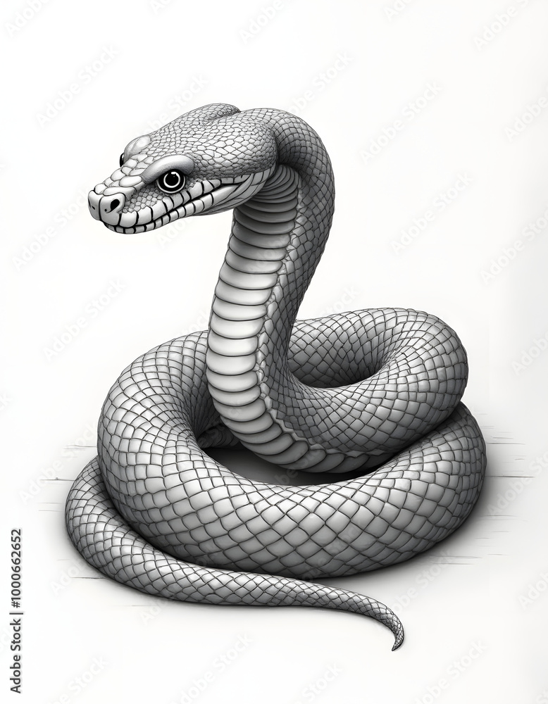 Fototapeta premium Detailed snake drawing with scales and coiled body