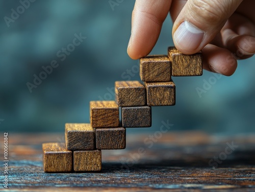 Wallpaper Mural Businessman's hand arranging wooden blocks staircase with arrow icon, Business planning concept Torontodigital.ca
