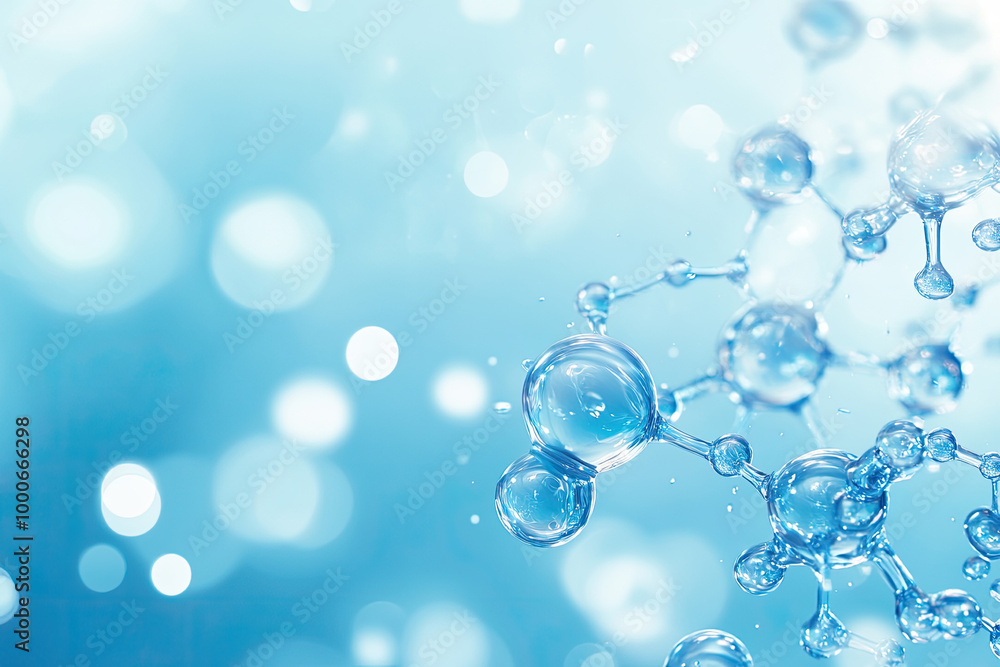 Molecule structure on soft blue background with bokeh effects. Molecule structure on soft blue background with bokeh effects.