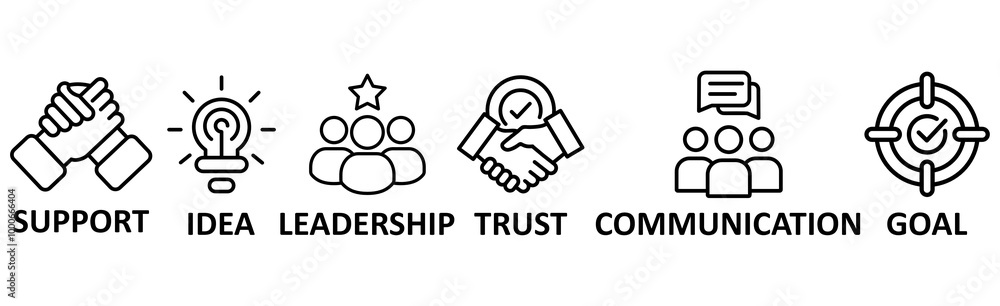 Obraz premium Teamwork banner web icon vector illustration concept with icon of support,idea,leadership,trust,communication,goal 