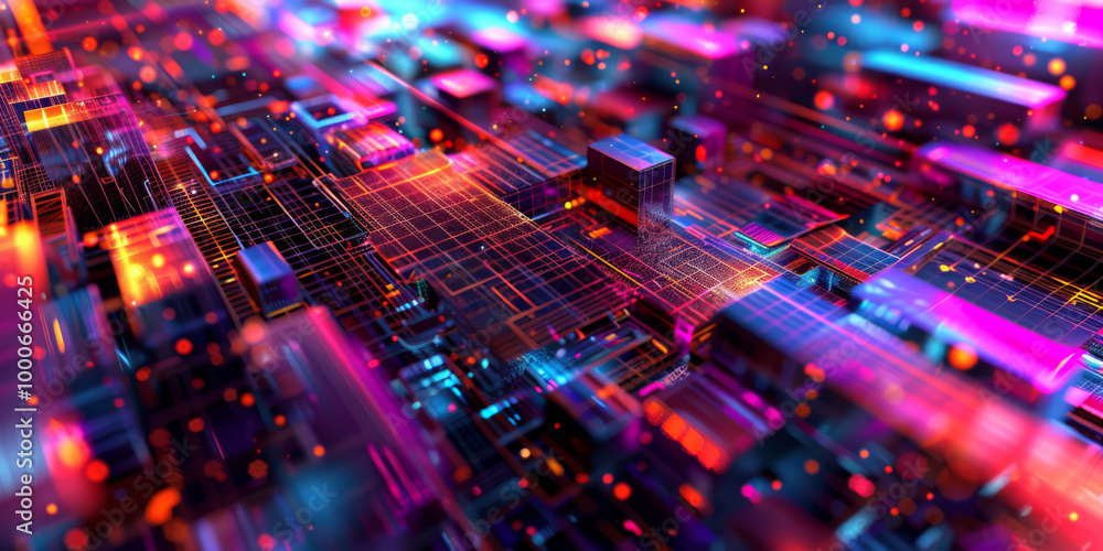 Futuristic digital circuit city with glowing neon gridlines and high-tech cyberpunk aesthetic Futuristic digital circuit city with glowing neon gridlines and high-tech cyberpunk aesthetic