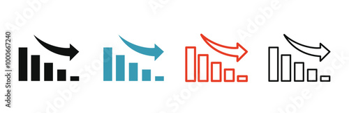 Reduction chart icon set depicting data reduction symbols.Vector illustration