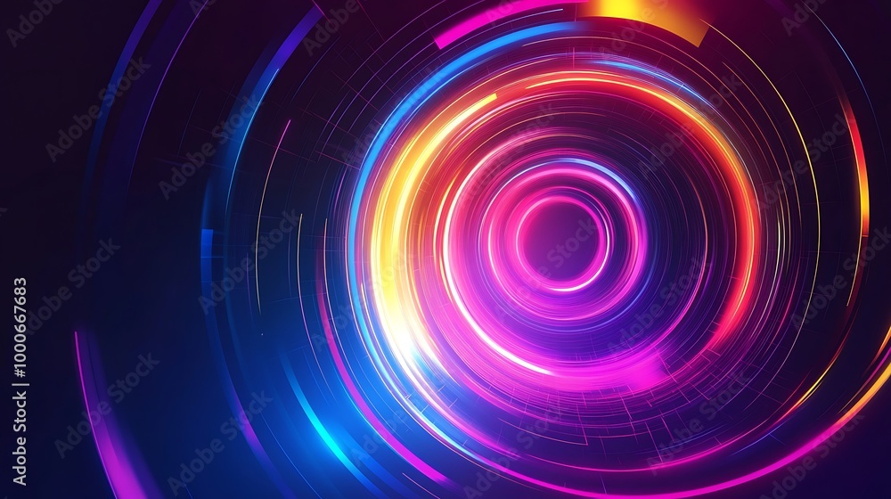 Abstract glowing neon circles on dark background. Abstract glowing neon circles on dark background.